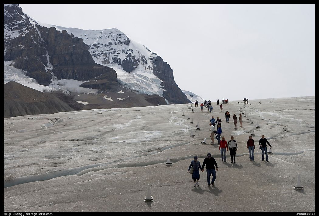 Visitors in a marked area of Athabasca Glacier. Jasper National Park, Canadian Rockies, Alberta, Canada