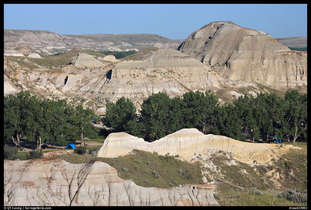 Campground amongst badlands, Dinosaur Provincial Park. Alberta, Canada