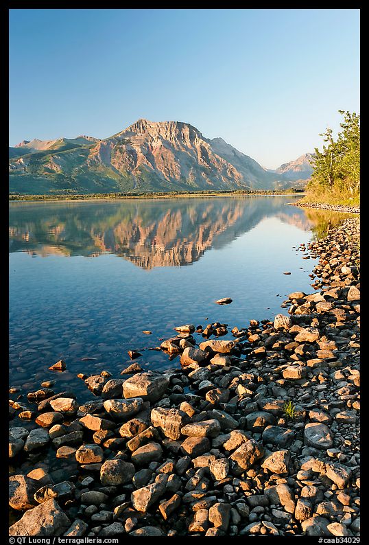 Pebbles, Middle Waterton Lake, and Vimy Peak, early morning. Waterton Lakes National Park, Alberta, Canada