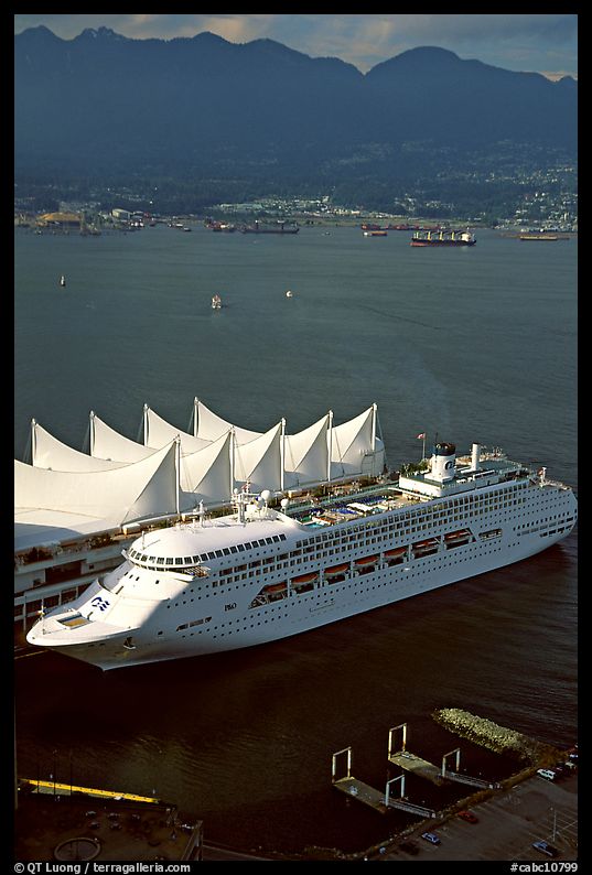 Canada Place, cruise ship, and Burrard Inlet. Vancouver, British Columbia, Canada