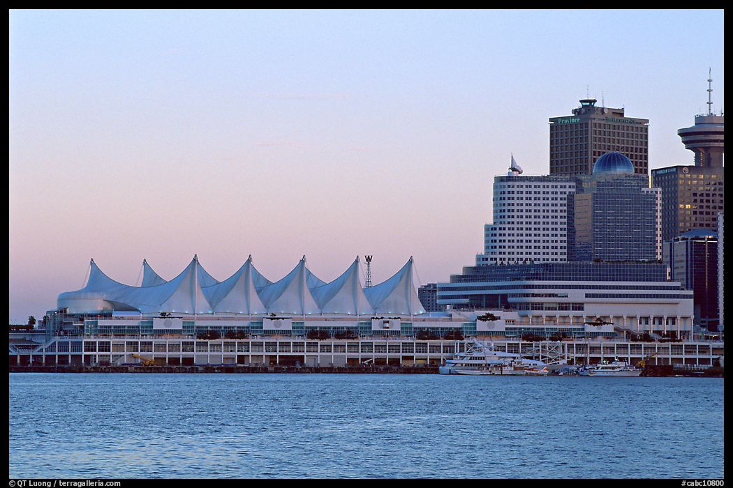 Canada Place and skyline at dusk. Vancouver, British Columbia, Canada