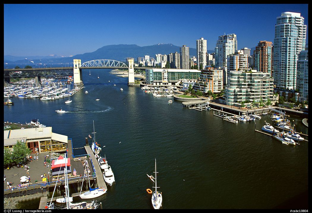 False Creek, Burrard Bridge, and high-rise  buildings see from Granville Bridge. Vancouver, British Columbia, Canada