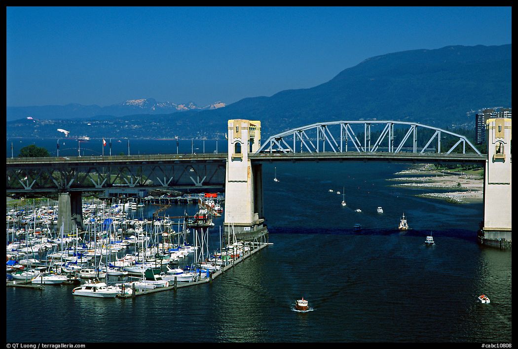 Burrard Bridge and mountains. Vancouver, British Columbia, Canada