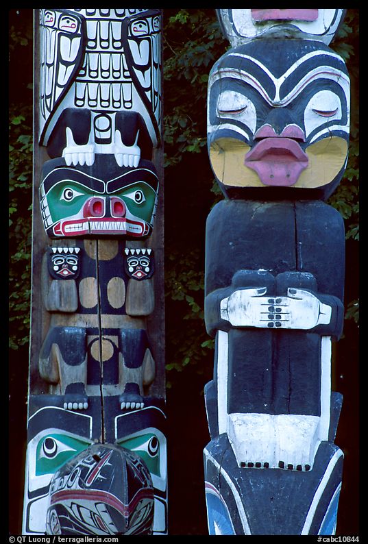 Two Totem sections, Stanley Park. Vancouver, British Columbia, Canada