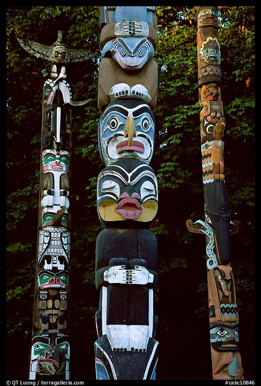 Three totems, Stanley Park. Vancouver, British Columbia, Canada