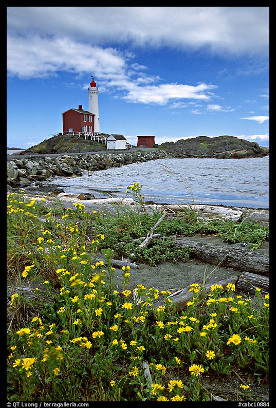 Flowers and Fisgard Lighthouse. Victoria, British Columbia, Canada
