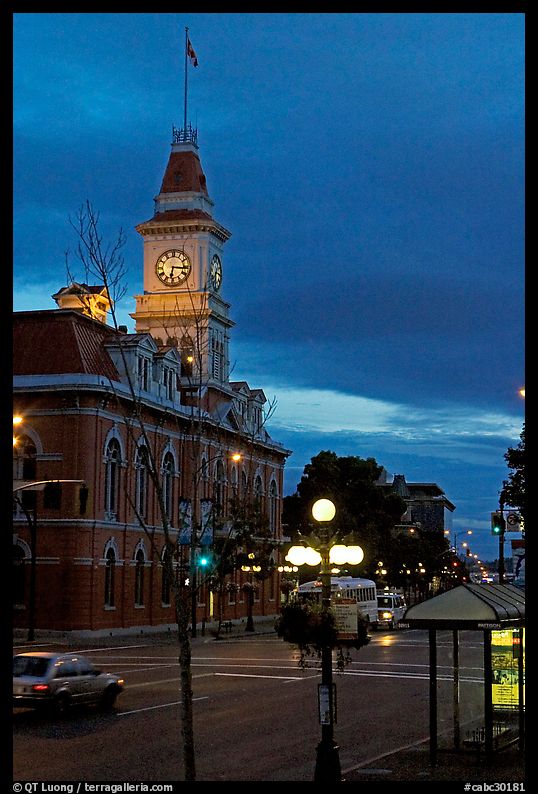 City Hall and Douglas Street at dawn. Victoria, British Columbia, Canada