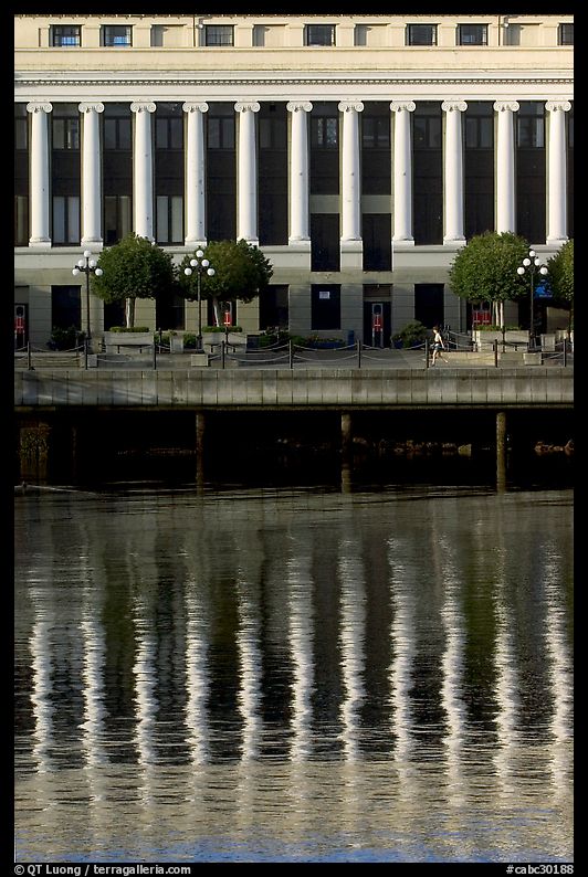 Buildings with columns and reflections. Victoria, British Columbia, Canada