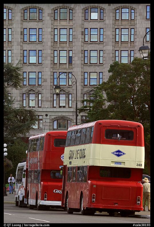 Double-deck tour busses. Victoria, British Columbia, Canada