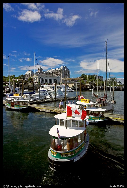 Harbor Ferry with Canadian flag. Victoria, British Columbia, Canada