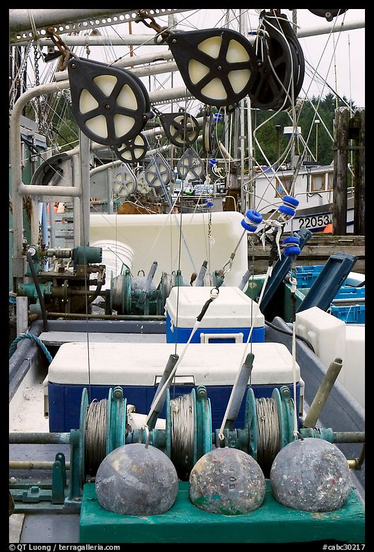 Fishing equipment on boat, Uclulet. Vancouver Island, British Columbia, Canada