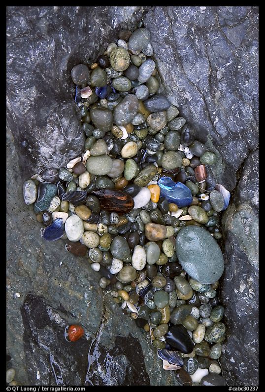 Pebbles and rock, South Beach. Pacific Rim National Park, Vancouver Island, British Columbia, Canada