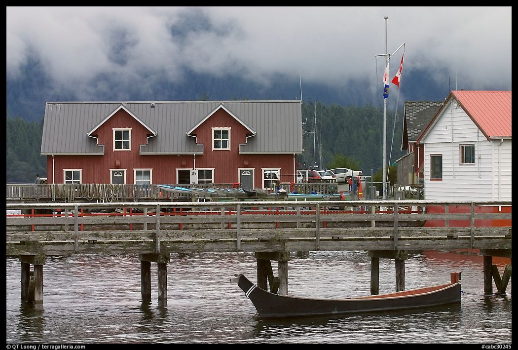 Pier and waterfront buildings, Tofino. Vancouver Island, British Columbia, Canada