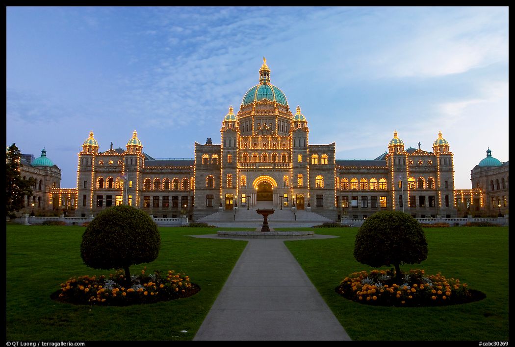 Parliament illuminated at night. Victoria, British Columbia, Canada