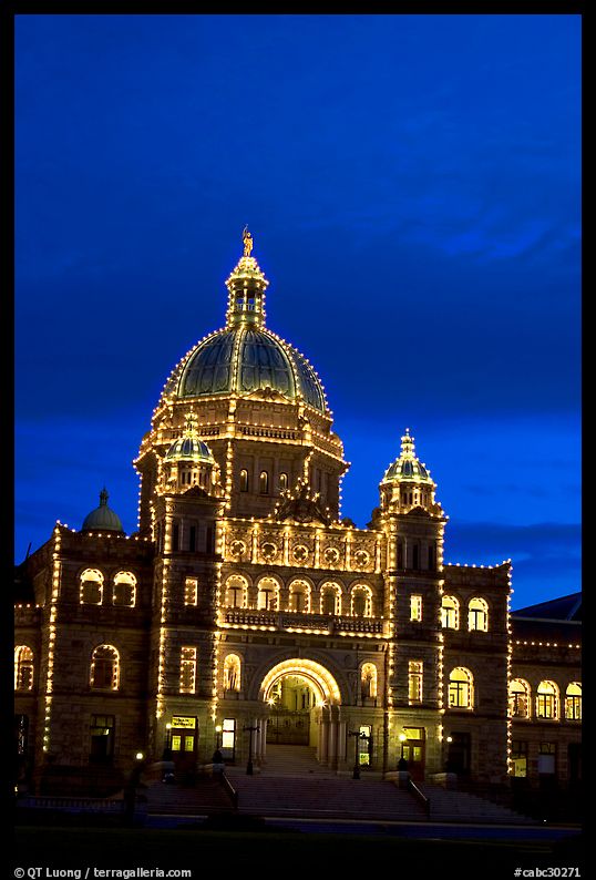 Parliament illuminated at night. Victoria, British Columbia, Canada