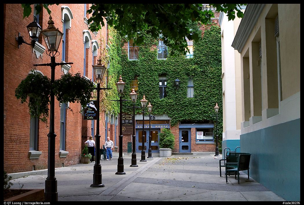 Alley with street lamps, Bastion Square. Victoria, British Columbia, Canada