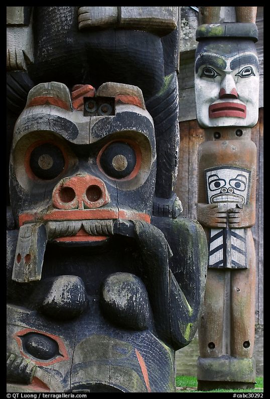Totem poles in Thunderbird Park. Victoria, British Columbia, Canada