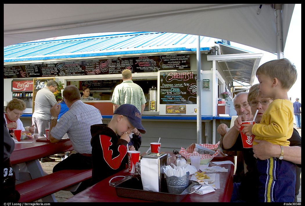 Fish and chips eatery on Fisherman's wharf. Victoria, British Columbia, Canada