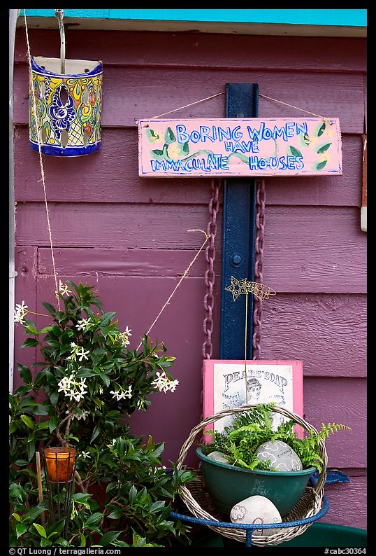 Whimsical decorations on houseboat. Victoria, British Columbia, Canada