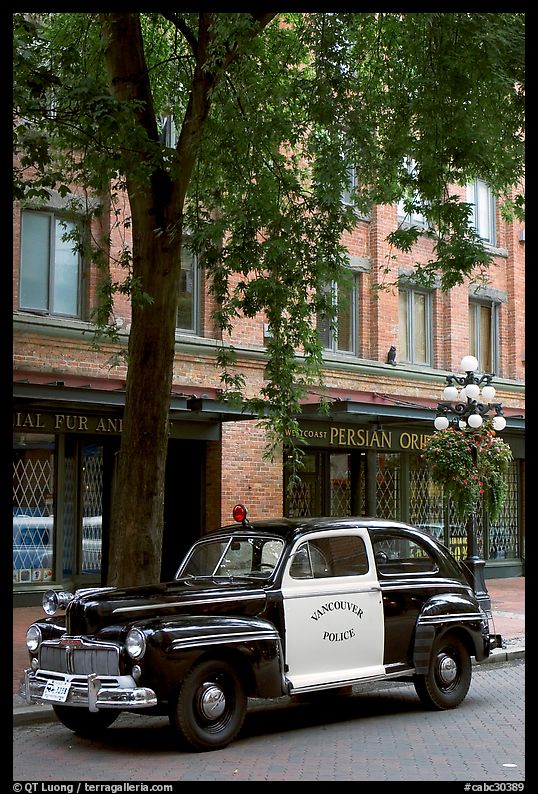 Old Police car in Water Street. Vancouver, British Columbia, Canada