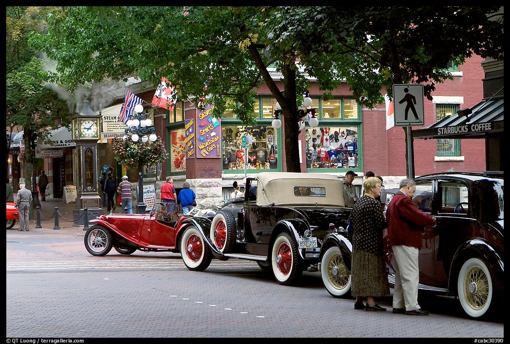 Classic cars in Water Street. Vancouver, British Columbia, Canada