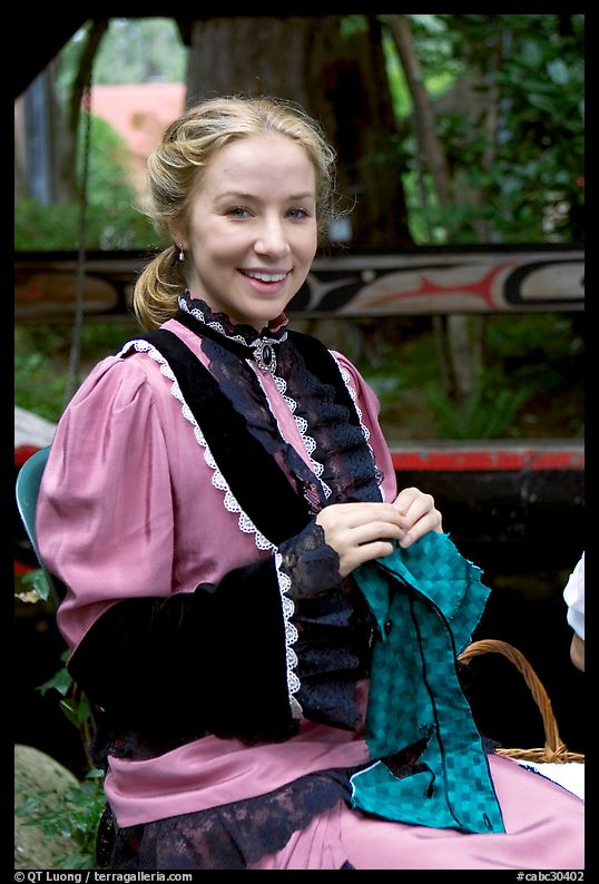 Woman in period costume. Vancouver, British Columbia, Canada