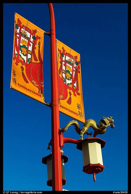 Street lamp and banner, Chinatown. Vancouver, British Columbia, Canada