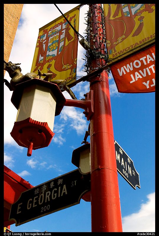 Street names in English and Chinese, Chinatown. Vancouver, British Columbia, Canada