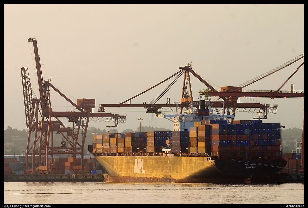 Container ship being loaded. Vancouver, British Columbia, Canada