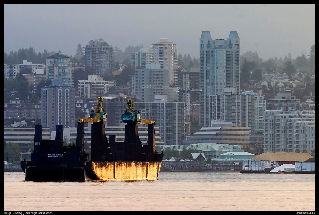 Cargo ship in harbor. Vancouver, British Columbia, Canada