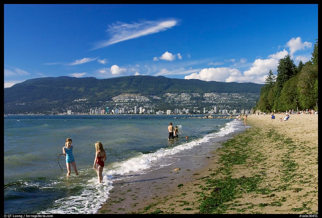 Girls playing in water, Stanley Park. Vancouver, British Columbia, Canada