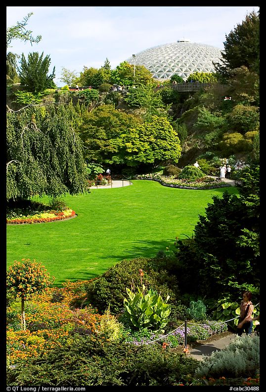 Lawn and Bloedel conservatory, Queen Elizabeth Park. Vancouver, British Columbia, Canada