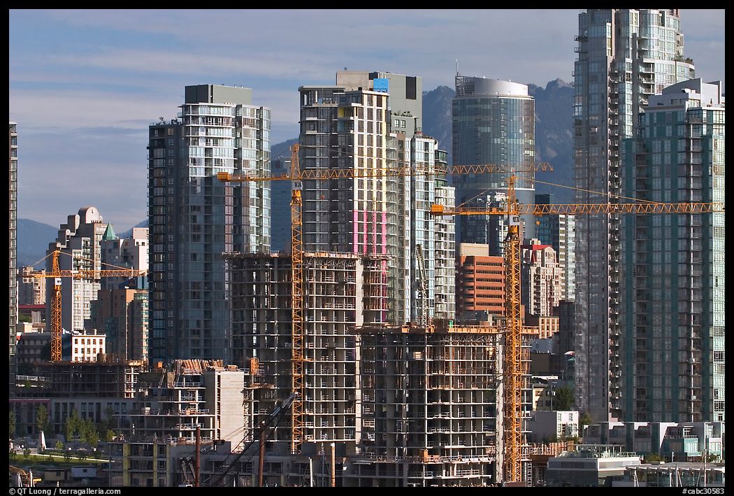Skyline and  towers in construction. Vancouver, British Columbia, Canada