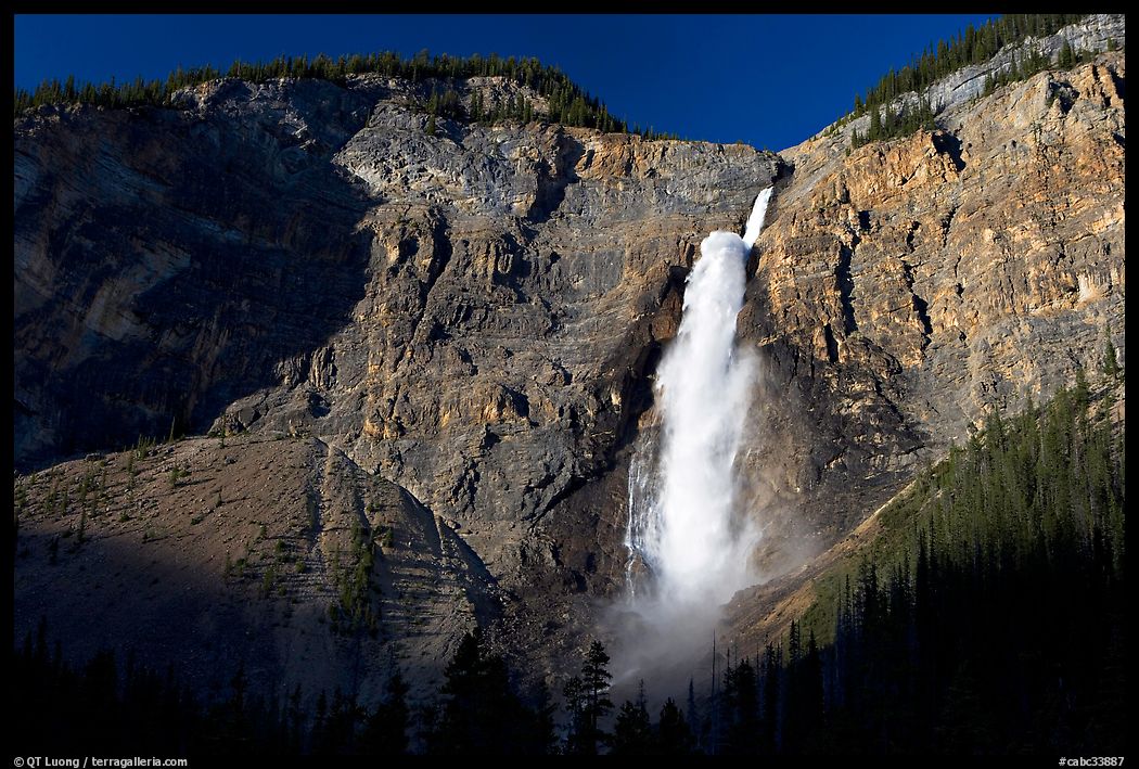 Clif and Takakkaw Falls, one the Canada's highest waterfalls. Yoho National Park, Canadian Rockies, British Columbia, Canada