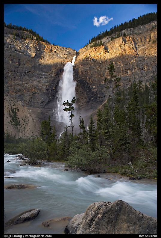 Last light on Takakkaw Falls. Yoho National Park, Canadian Rockies, British Columbia, Canada