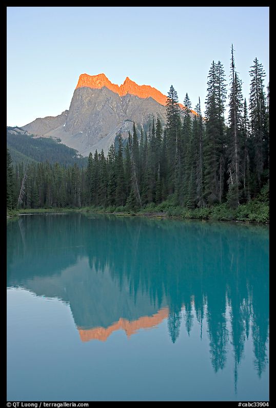 Mount Burgess reflected in Emerald Lake, sunset. Yoho National Park, Canadian Rockies, British Columbia, Canada
