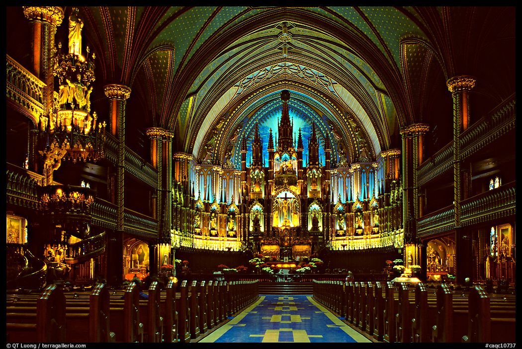 Interior of Basilique Notre Dame, Montreal. Quebec, Canada