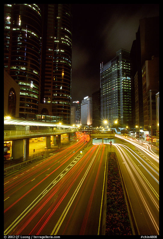 Expressway on Hong-Kong Island by night. Hong-Kong, China