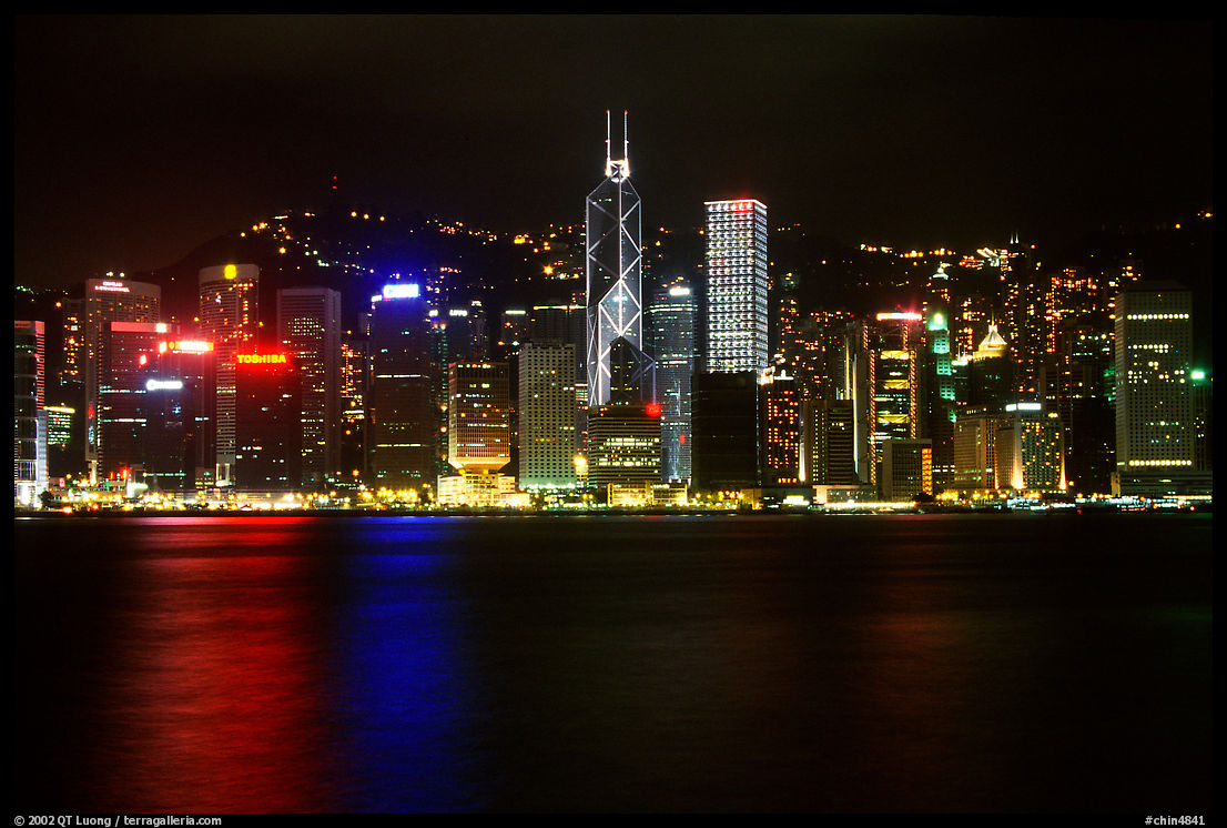 Hong-Kong Island skyline across the harbor by night. Hong-Kong, China