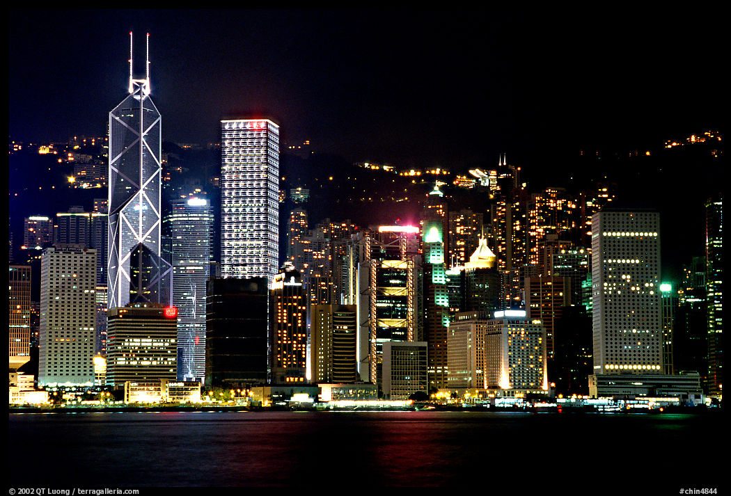 Hong-Kong Island across the harbor by night. Hong-Kong, China