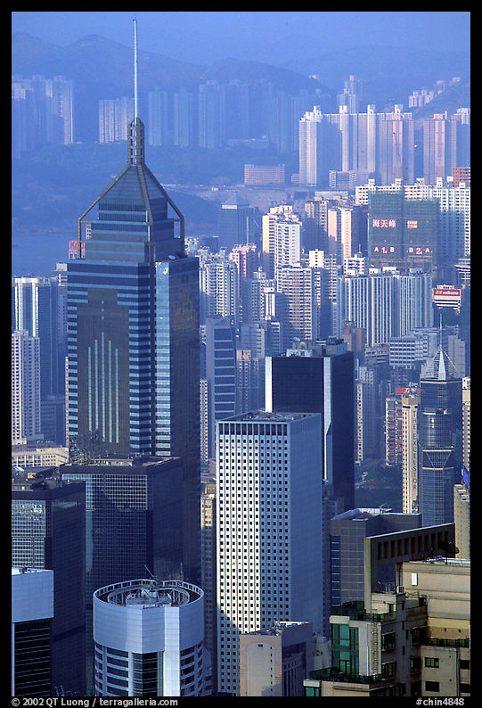 Tower buildings seen from Victoria Peak, late afternoon, Hong-Kong Island. Hong-Kong, China