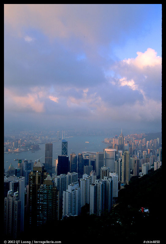 Hong-Kong Island from Victoria Peak, sunset. Hong-Kong, China