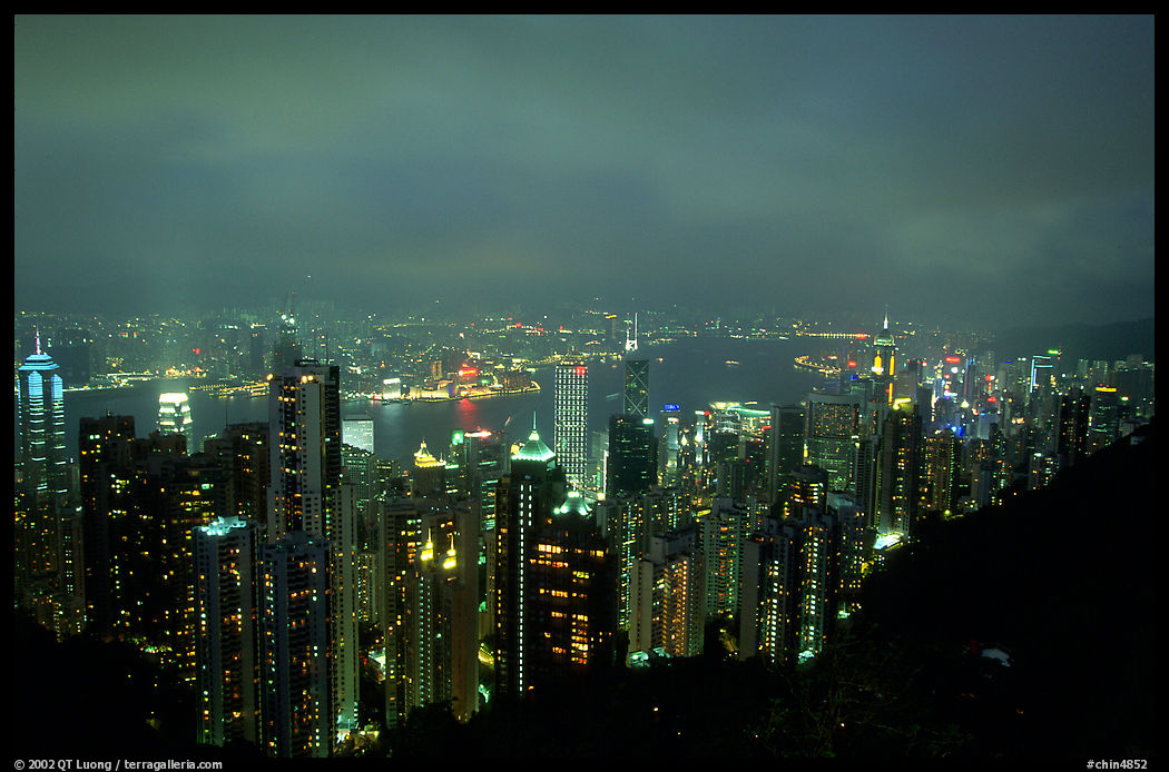 Hong-Kong lights from Victoria Peak at night. Hong-Kong, China