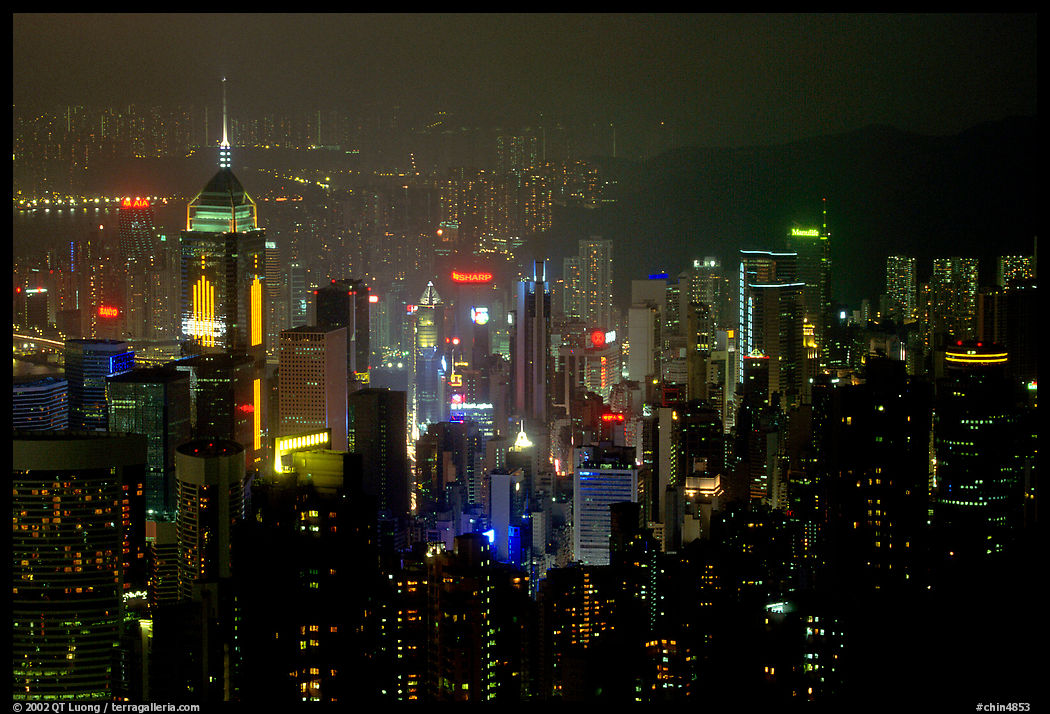 Hong-Kong lights from Victoria Peak at night. Hong-Kong, China