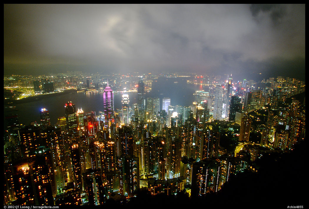 Hong-Kong lights from Victoria Peak at night. Hong-Kong, China