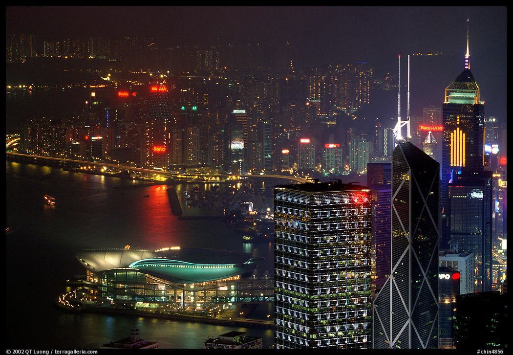 High-rise lights from Victoria Peak at night. Hong-Kong, China
