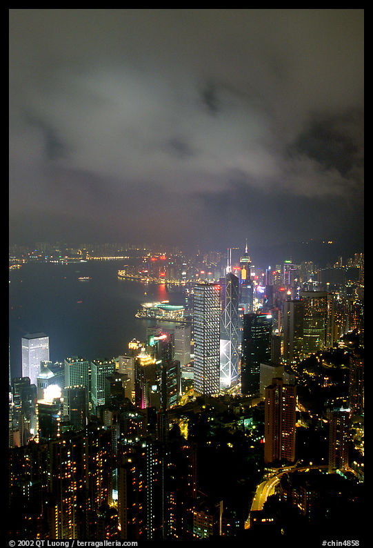 Hong-Kong lights from Victoria Peak at night. Hong-Kong, China