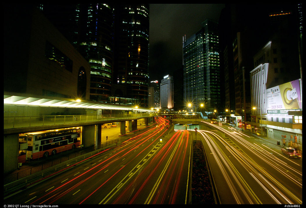 Expressway on Hong-Kong Island by night. Hong-Kong, China