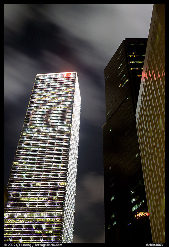 Cheung Kong Center (290m) building at night. Hong-Kong, China