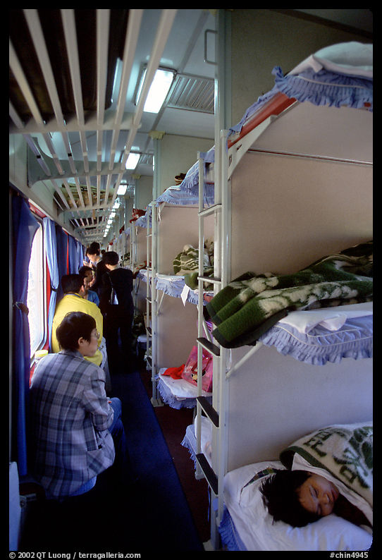 Inside a hard sleeper car train.